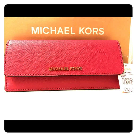 Michael Kors Handbags - Michael Kors Leather Flat Wallet - Lipstick Color